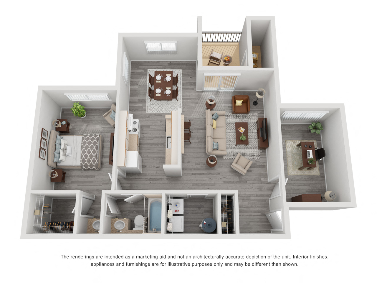 Floor plan for 1 bed, 1 bath, 839 sqft